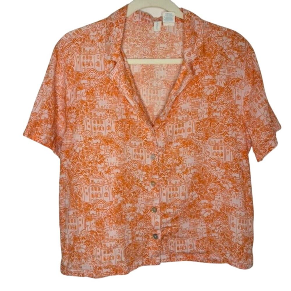 Cynthia Rowley Women’s Linen Landscape Mother of Pearl Button-Up Shirt sz. L